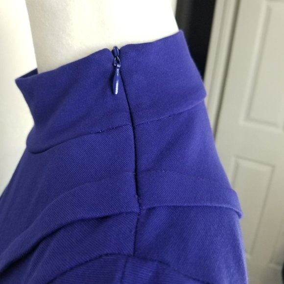 Nicole Miller Studio One Mock Neck Pleated Fitted Dress Blue Small - Picture 16 of 16